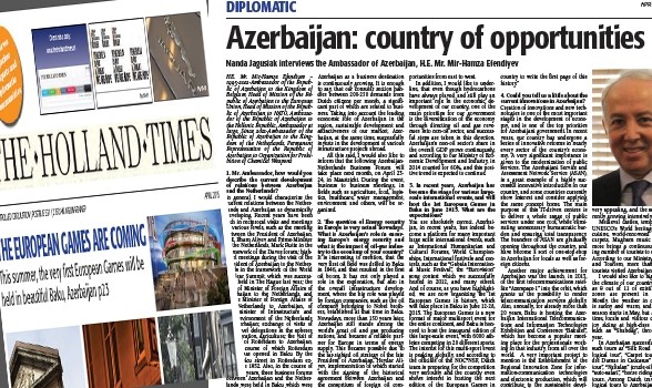 Niderlandın “The Holland Times” jurnalında Bakı 2015 Birinci Avropa Oyunları geniş işıqlandırılıb