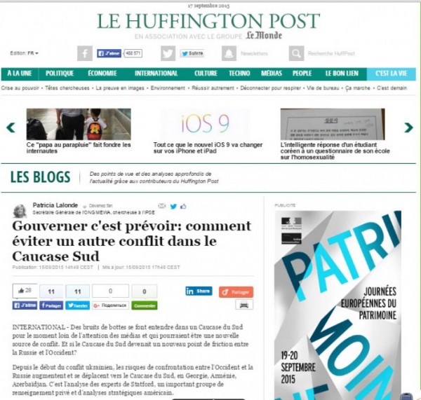 “Le Huffington Post” qəzeti Dağlıq Qarabağ münaqişəsindən yazır