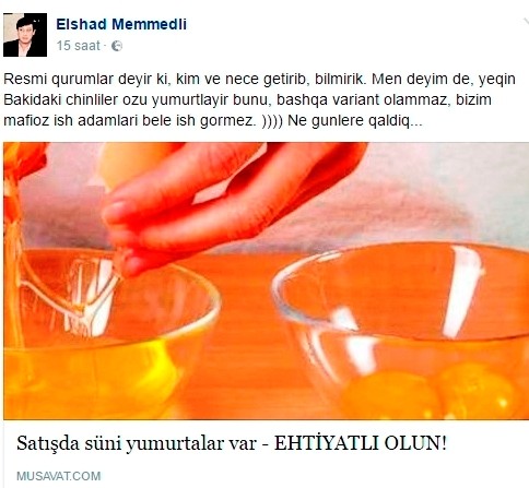 “Bakıda peyda olan süni yumurtaları çinlilər özü yumurtlayıb”