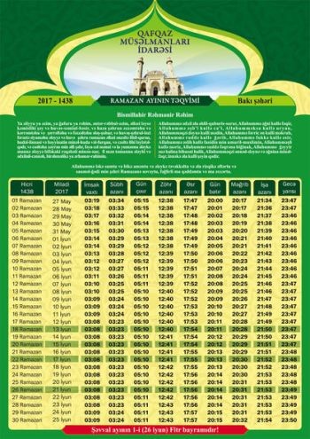 QMİ Ramazan təqvimini təqdim etdi – CƏDVƏL