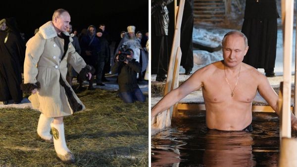 Putin 7 dərəcə şaxtada gölə girdi
