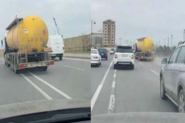 Bakıda yanacaq daşıyan maşın qorxulu anlar yaşatdı
