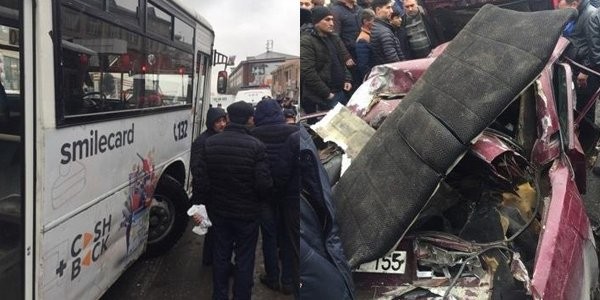 Bakıda avtobus dəhşətli qəza törətdi - Foto