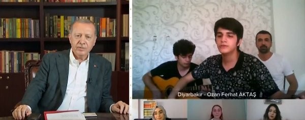 "Fincanın ətrafı yaşıl, aman, aman..." - Ərdoğan tələbə ilə mahnı oxudu