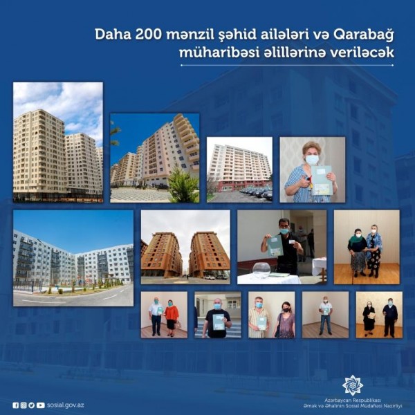 Daha 200 mənzil şəhid ailələri və Qarabağ müharibəsi əlillərinə veriləcək