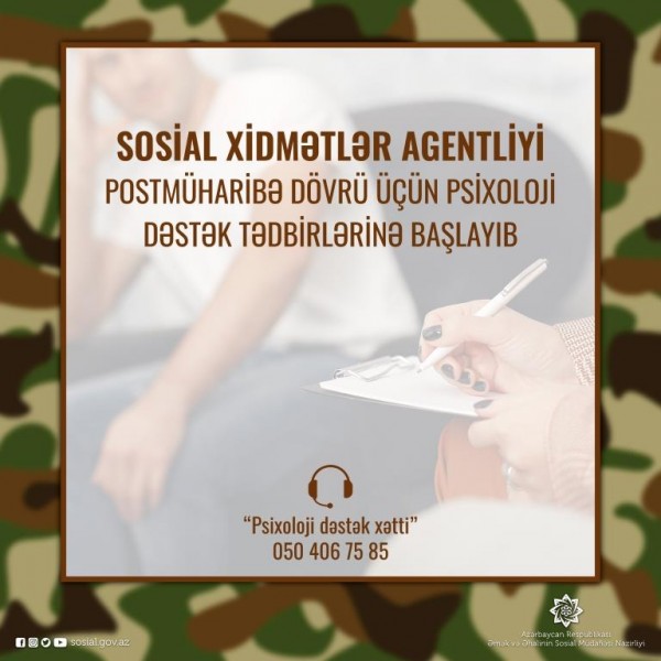 Sosial Xidmətlər Agentliyi postmüharibə dövrü üçün psixoloji  dəstək tədbirlərinə başlayıb