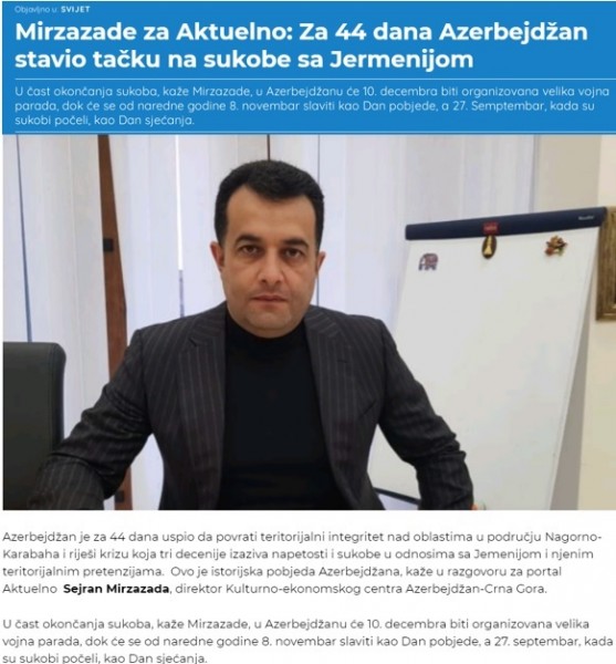 Azərbaycanın tarixi zəfəri Monteneqro mediasında  işıqlandırılıb