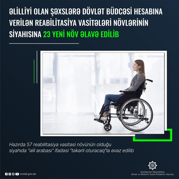Əlillərin reabilitasiya vasitələrinin növlərinin siyahısı artırılıb