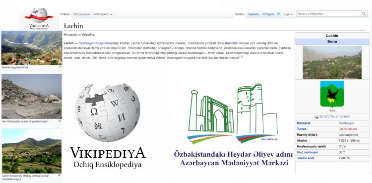 “Wikipedia”da Laçın rayonu haqqında özbək dilində yeni bölmələr yaradılıb