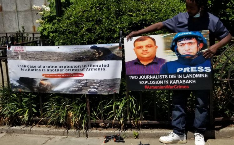 BMT-nin qarşısında azərbaycanlı jurnalistlər yad edilib -  FOTO