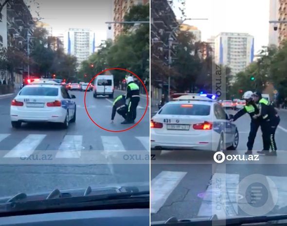 Bakıda yol polisinin avtomobillə vurulmasının ANBAAN GÖRÜNTÜLƏRİ -  VİDEO