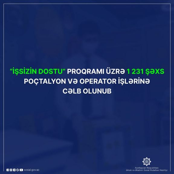 1231 şəxs poçtalyon və operator işlərinə cəlb olunub