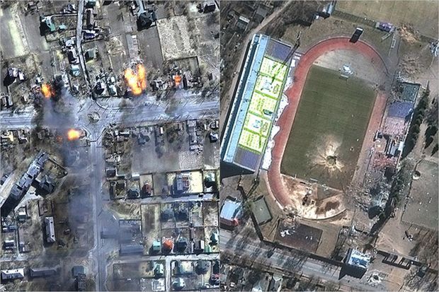 Ukraynanın dağılmış şəhərlərinin peyk görüntüsü - FOTO