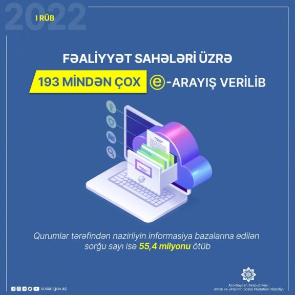 Fəaliyyət sahələri üzrə 193 mindən çox e-arayış verilib