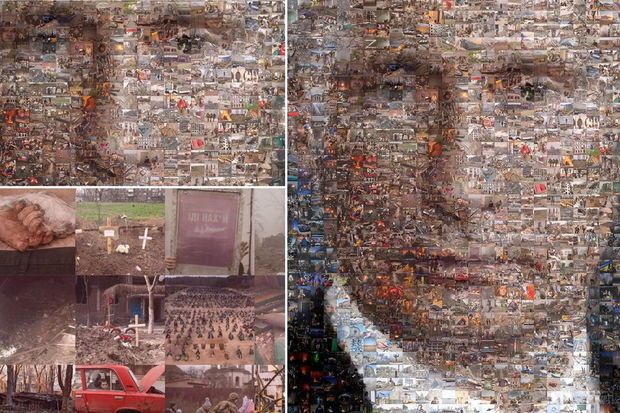Ukraynada müharibə dəhşətlərinin görüntülərindən Putinin portreti hazırlandı -  FOTO Ukraynada müharibə dəhşətlərinin görüntülərindən Putinin portreti hazırlandı -  FOTO