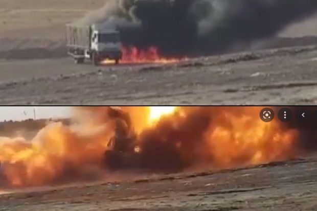 “Fırat qalxanı” əməliyyat bölgəsində içində bomba olan yük maşını məhv edildi -  VİDEO