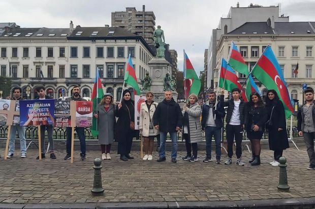 Brüsseldə Ermənistanın hərbi cinayətlərinə qarşı etiraz aksiyası keçirilib - FOTO