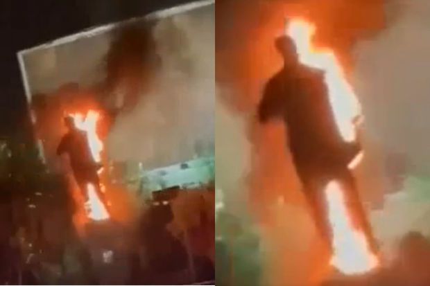 Tehranda etirazçılar Qasım Süleymaninin heykəlini yandırdılar -  VİDEO