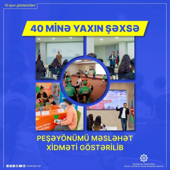 Bu il 40 minə yaxın şəxsə peşəyönümü məsləhət xidməti göstərilib Bu il 40 minə yaxın şəxsə peşəyönümü məsləhət xidməti göstərilib