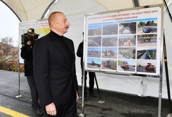 Prezident Oğuz-Şəki avtomobil yolunun yenidənqurmadan sonra açılışında iştirak edib - FOTO - Yenilənib