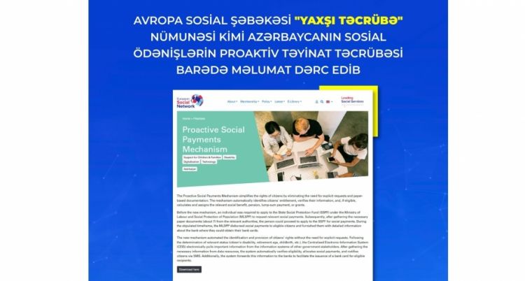 Avropa Sosial Şəbəkəsi Azərbaycanın sosial ödənişlərin proaktiv təyinat təcrübəsi barədə məlumat dərc edib Avropa Sosial Şəbəkəsi Azərbaycanın sosial ödənişlərin proaktiv təyinat təcrübəsi barədə məlumat dərc edib