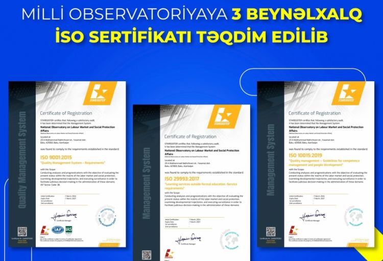 Milli Observatoriyaya 3 beynəlxalq ISO sertifikatı təqdim edilib