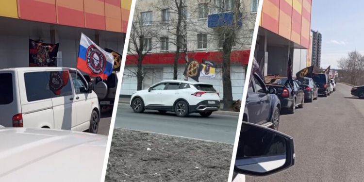 Rusiya şəhərində "Vaqner"in bayraqları olan avtomobil karvanı görünüb
