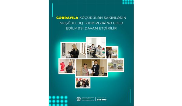 Cəbrayıla köçürülən sakinlərin məşğulluq tədbirlərinə cəlb edilməsi davam etdirilir
