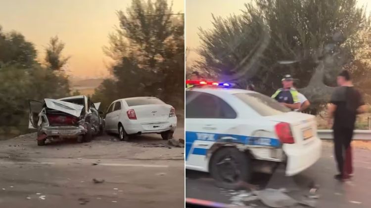 Daşkənd yaxınlığında yük maşını qəza yerinə gələn yol polisi əməkdaşlarının maşınına çırpılıb - VİDEO