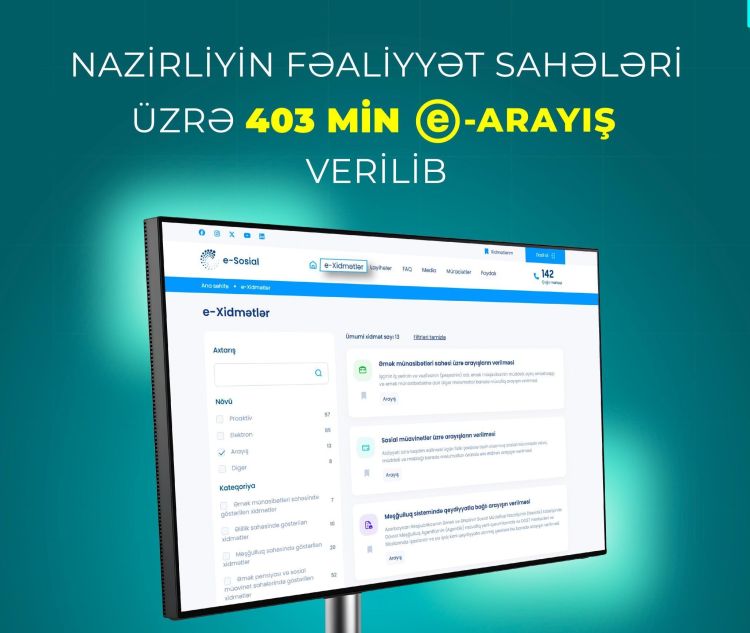8 ayda nazirliyin fəaliyyət sahələri üzrə 403 min e-arayış verilib