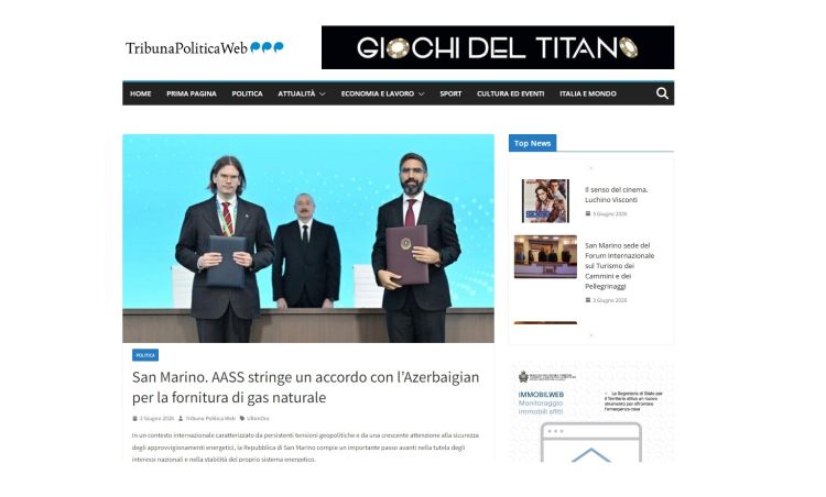 San-Marino mətbuatı Azərbaycandan birbaşa qaz tədarükünün əhəmiyyətini vurğulayıb