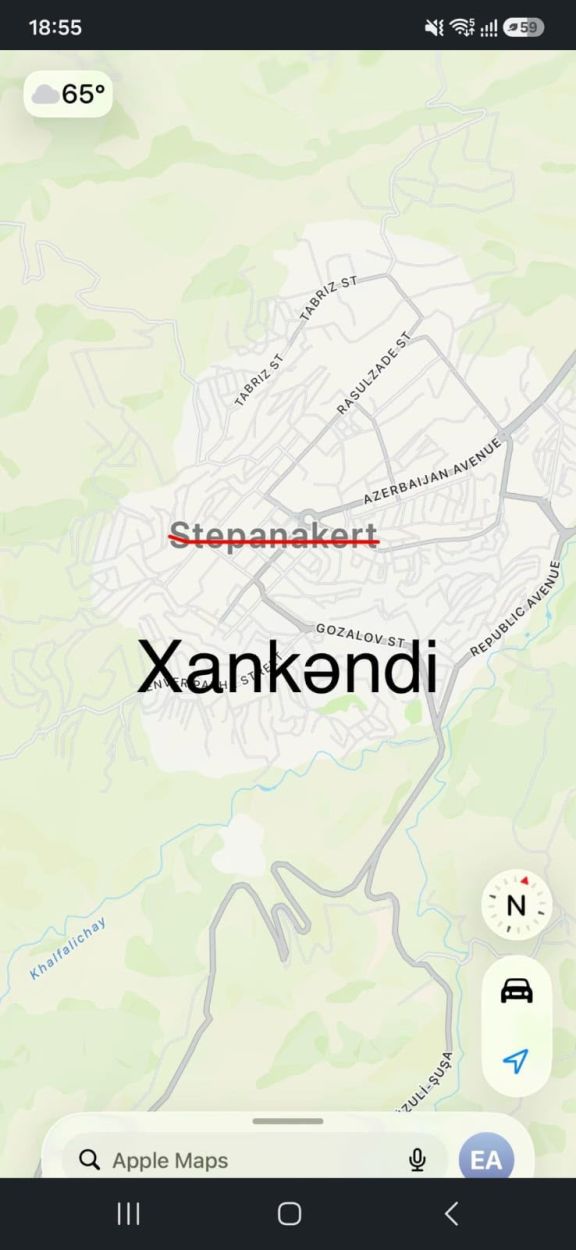 "Apple maps"də Xankəndi "Stepanakert" göstərilir
