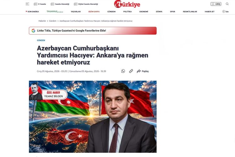 Hikmət Hacıyev "Türkiye Gazetesi"ndə fikirlərinin  təhrif olunduğunu bəyan etdi - FOTO 