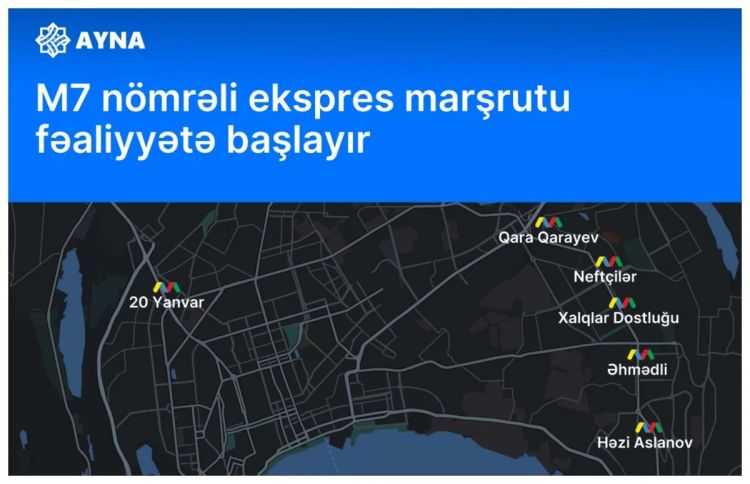 Bakıda yeni M7 ekspres marşrutu fəaliyyətə başlayır