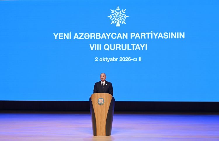 Prezident İlham Əliyev Yeni Azərbaycan Partiyasının VIII Qurultayında çıxış edir