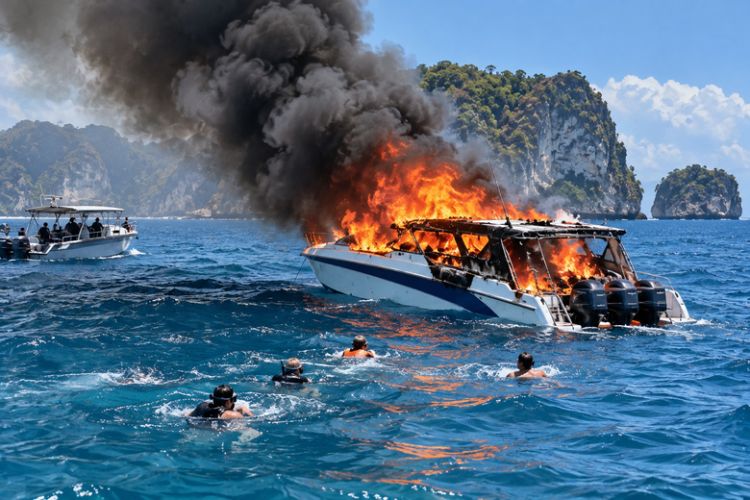 Bali adasında rusiyalı turistlərin olduğu kater yanıb - VİDEO